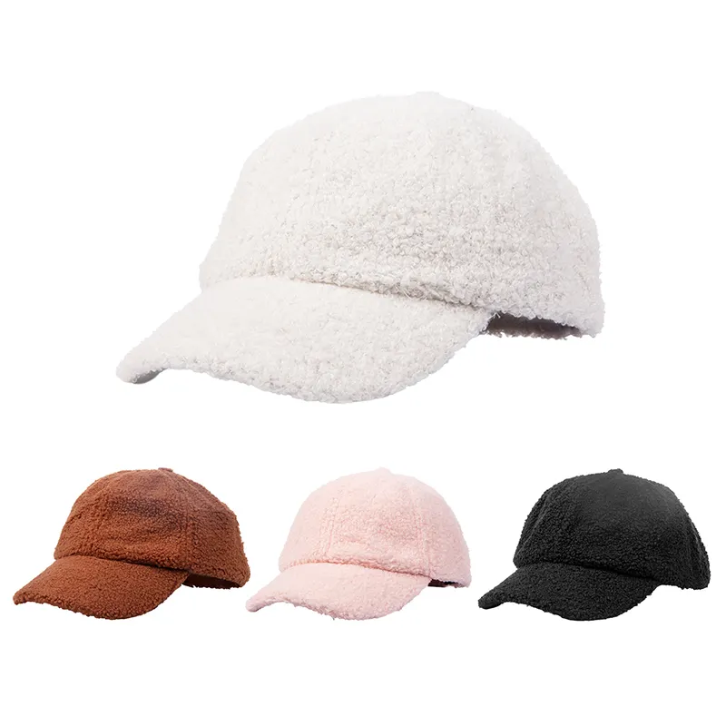 Tùy Chỉnh Thiết Kế Logo Mùa Đông Ấm Áp Ấm Áp Sang Trọng Fluffy Furry Fuzzy Faux Fur Baseball Dad Hat Cap Đối Với Phụ Nữ