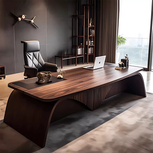 <span class=keywords><strong>Scrivania</strong></span> Direzionale in Legno Massello, Lussuosa <span class=keywords><strong>Scrivania</strong></span> Moderna per CEO e Dirigenti con Tappetino in Pelle, Arredamento per Ufficio - Product Image 2