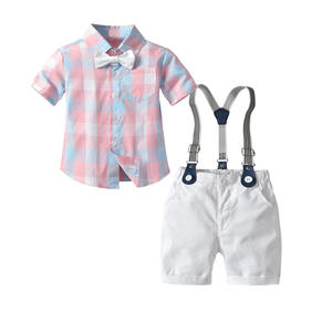 Conjuntos de Ropa de Verano para Niños, Camisa a Cuadros de Manga Corta para Bebé, 3 Piezas con Corbata, Traje de Caballero, Logotipo Personalizado - Product Image 2