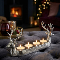 Porte-bougies en métal argenté en forme de renne pour 4 bougies chauffe-plat, centre de table de Noël, candélabre décoratif de fêtes