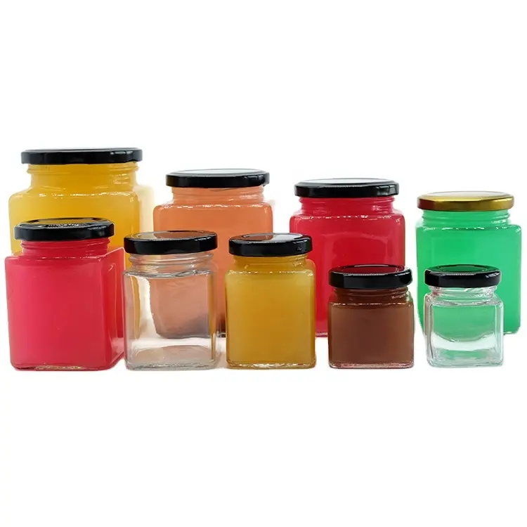 50 100 200 250 350 500 750 ml vetro quadrato miele marmellata salsa vaso bottiglie di stoccaggio vasetti vasetti di miele sfusi