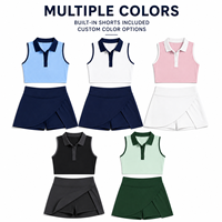 Ensemble de tennis personnalisé pour femme : Haut court polo sans manches à col contrastant et jupe-short enveloppante avec short intégré pour le sport