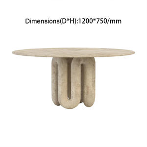 Table à manger ronde en travertin naturel avec pieds sculpturaux organiques pour meubles de maison de luxe 8-10 places - Product Image 6