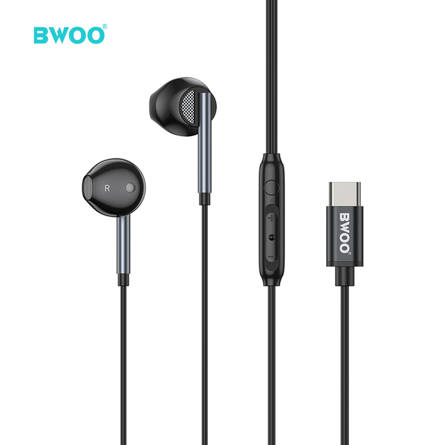 BWOO Hot Selling Cell Phone Wired Earbuds Usb-c Plug Custom logo Semi-in-ear Sports Earphones