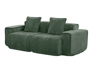 Canapé sectionnel moderne en velours vert avec dossier capitonné, pieds en bois et fonctions inclinables pour salon - Product Image 3