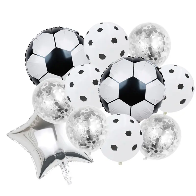 11Pcs Witte Ster Voetbal Folie Ballon 12 Inch Silver Sequin Voetbal Latex Ballon Baby Shower Verjaardagsfeestje Decoratie