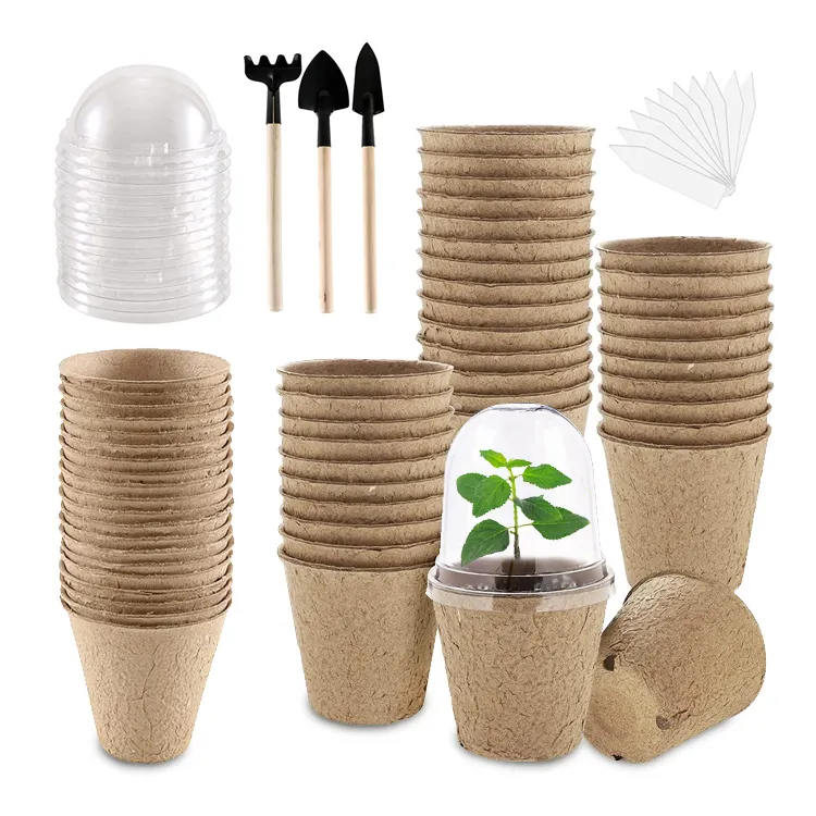 Pots de démarrage de graines Pots de tarte en papier biodégradable Pots de pépinière pour plantes avec dôme d'humidité