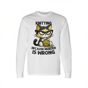 Camiseta de manga larga con estampado de gatito tejiendo porque matar es malo - Product Image 2