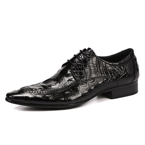 Men's leather <b>shoes</b> with laces, business trend, soft leather, wedding style, crocodile pattern, formal dress <b>shoes</b> - Product Image 1