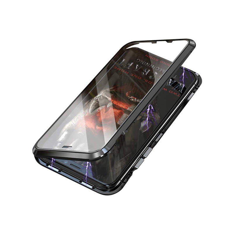 Magnetic Adsorption Case Metal Frame Front and Back Tempered Glass