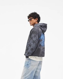Sudadera con capucha gótica floral oversize de 400 g/m² 100% algodón para hombre, estilo boxy, con cremallera, estampado lavado y bolsillos, ideal para otoño. - Product Image 6