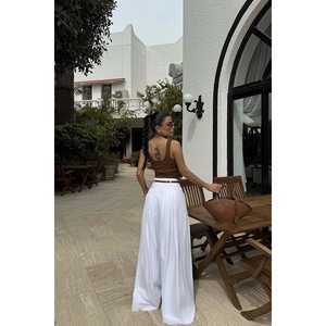 <b>White</b> Merian <b>Wide</b>-<b>Leg</b> Cargo <b>Pants</b> Breathable Woven Fabric Long Sleeves Mid Waist Loose Fit XL Size Colored Wash Formal Print - Product Image 1