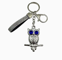 Pendentif en forme de hibou avec œil porte-bonheur, entièrement orné de strass étincelants et de pompons, ornement suspendu de haute qualité, porte-clés le plus vendu