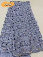Tissu en dentelle perlée à la main de couleur violette, dentelle brodée soluble dans l'eau avec des perles et des strass pour robe de mariage africaine F1546