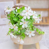 Rangkaian Bunga Daisy Putih Buatan dari Sutra, Dekorasi Bunga, Keranjang Anyaman, Pot untuk Dalam dan Luar Ruangan