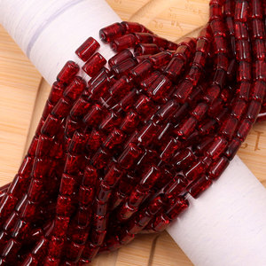 Kho Đồ Trang Sức Làm Sâu Màu Đỏ Màu Xanh Lá Cây Hạt Thủy Tinh Cột Crackle Đầy Đủ Lỗ Thủy Tinh Hạt 6x10Mm Đầy Đủ Lỗ Cho Làm Đồ Trang Sức - Product Image 1