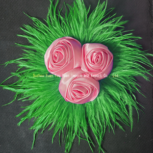 Pink and Green Handmade Natural Feather Big Corsage Flower Shape Pretty Lady <strong>Brooch</strong> With Satin Rose Flower Center - Product Image 2