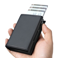 Cartera Minimalista Personalizada de Cuero PU con Bloqueo RFID, Porta Tarjetas Inteligente Deslizable, Metálica y Plegable