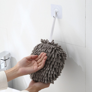 Chenille Hand Towel Ball 15x15cm Off White Elastic Rope Quick Dry Home Use - Product Image 3