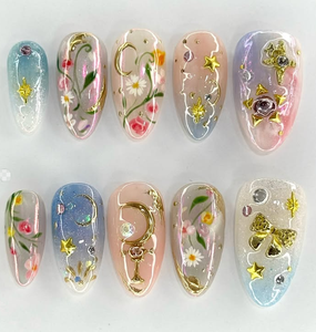 <span class=keywords><strong>Uñas</strong></span> Postizas de <span class=keywords><strong>Almendra</strong></span> Hechas a Mano, Juego de <span class=keywords><strong>Uñas</strong></span> Postizas de Material PMMA, Cobertura Completa, <span class=keywords><strong>Rosa</strong></span> Dulce, Floral en Relieve, Aurora 3D, de Alta Gama - Product Image 4