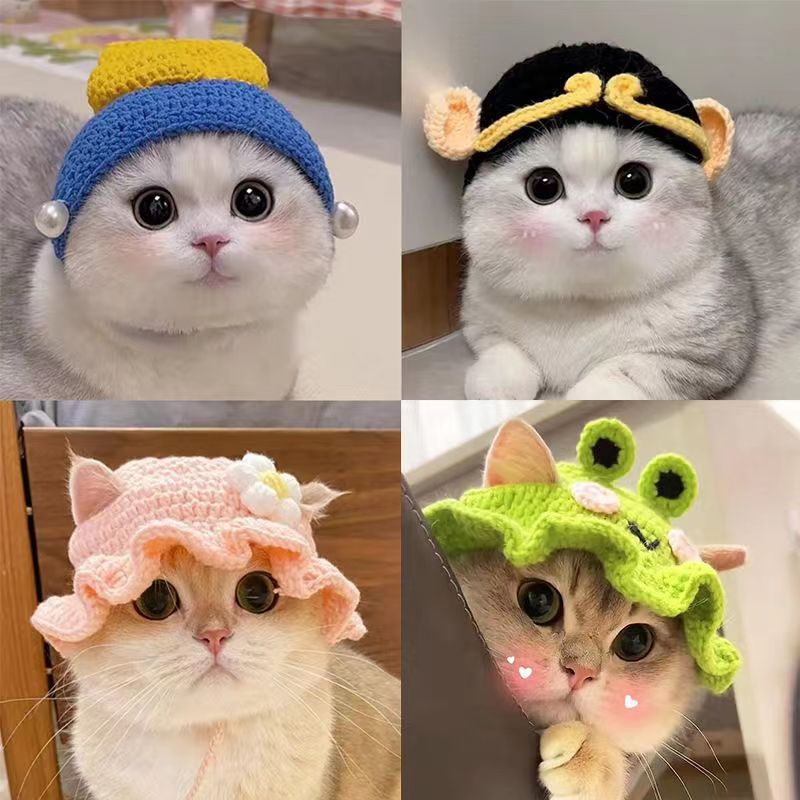 Костюм для домашних животных, шапочка для щенка, аксессуары для кошек, модный наряд, вязаный из пряжи, вязаные шапки для кошек