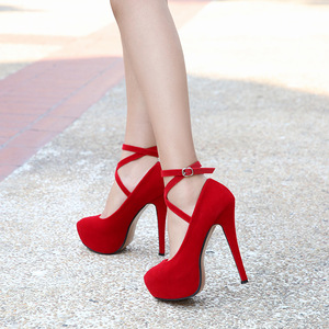 Nouvelles <span class=keywords><strong>Chaussures</strong></span> à Talons Hauts Sexy pour Femmes, Style Mode, à Bride Croisée, à Enfiler, en Daim, à Talons Aiguilles, Couleur Unie, Bout Pointu - Product Image 3