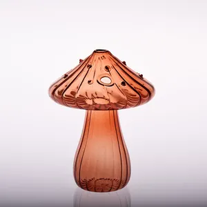 Grosir langsung pabrik Tiongkok vas kaca bentuk jamur dekorasi meja terarium Pot bunga hidroponik jamur kaca