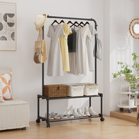 Portant Simple sur Pied, Mobile pour Chambre, Rangement de Vêtements, Présentoir Multifonctionnel avec Étagère à Chaussures