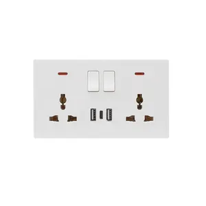 10A 13A Universal Dual Power Outlet, Switch control, 5V 2100mA interface output, 2A USB Port Type C Wall Socket