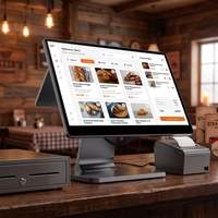 Système POS personnalisé en usine pour Windows 7/10, double écran 15,6+10,1 pouces, ultra-fin en alliage d'aluminium, machine POS CE ROHS pour magasin de détail