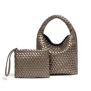 Handmade Woven Shoulder Bags Women Vegan Leather Hand-Woven Tote Handbag Fashion Shoulder Top-handle Bag All-Match Underarm Bag