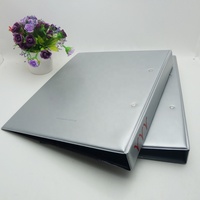 Carpeta de anillas A4 D de cuero PVC gris para oficina con logotipo personalizado para documentos, suministros de papelería, carpeta de archivos