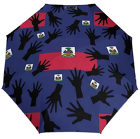 Nouveau Parapluie Automatique Pliant Moderne à Trois Volets avec Carte du Drapeau d'Haïti Imprimée Personnalisée, Protection UV, Coupe-Vent