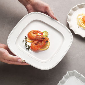 Service de vaisselle de luxe en porcelaine blanche, assiettes à fruits et salades, forme carrée ou ronde, bords incurvés classiques, pour hôtels et restaurants, vente en gros - Product Image 6