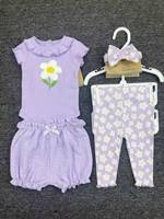Nouvelle Collection Été 2026 : Ensemble 4 Pièces en Coton Respirant pour Bébé Fille avec Bandeau – Tenue Unie pour Nourrisson