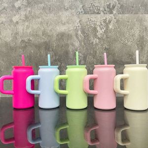 Gobelet isotherme en acier inoxydable de 16 oz pour sublimation, modèle Macaron Candy, avec poignée colorée et couvercles, expédié depuis l'entrepôt américain - Product Image 1