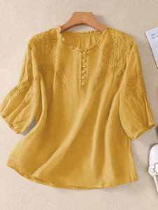 T-Shirt Vintage da <span class=keywords><strong>Donna</strong></span> con Ricamo Floreale, <span class=keywords><strong>Mezza</strong></span> <span class=keywords><strong>Manica</strong></span>, Nuova Maglia Casual Larga e Traspirante - Product Image 5