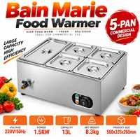 Bain-marie électrique commercial en acier inoxydable 220V 1500W, cinq bacs, grande capacité 13L, pour hôtels et restaurants