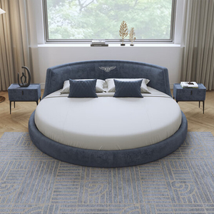 Cama Redonda de Cuero de Tamaño King Size, Económica, con Colchón - Product Image 1