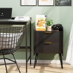 Mesita de noche Negra moderna con 2 cajones de almacenamiento Mesa auxiliar de madera para dormitorio Sofá Espacios pequeños - Product Image 3