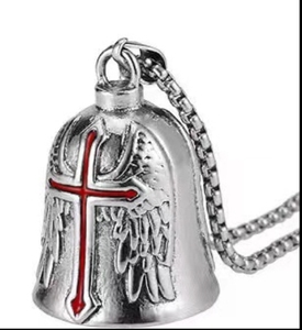 Llavero con Campana de Ángel, Cruz de Corazón y Plumas, para Coche, Moto, Motociclista, Collar con Campana para la Buena Suerte en la Carretera, Guardián - Product Image 2