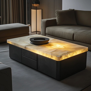 Bàn trà đá cẩm thạch cao cấp có ngăn kéo, mặt gỗ, đèn, đá cẩm thạch tự nhiên, bộ nội thất phòng khách, bàn trà văn phòng - Product Image 1