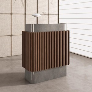 Mostrador de Recepción de Oficina Personalizado, Pequeño, de Estilo Industrial, de Acero Inoxidable Dorado, Mueble de Barra para Caja - Product Image 4