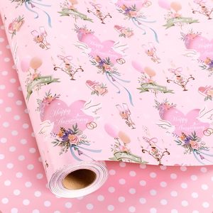 Merture Pink Anniversary Wrapping <b>Paper</b> <b>Roll</b> 17 In X 32.8 Ft Reversible Design For Valentine's Day Gift <b>Wrap</b> - Product Image 1