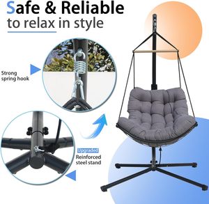 Chaise à œufs suspendue avec support Chaise pivotante d'intérieur Chaise à œufs <span class=keywords><strong>hamac</strong></span> d'extérieur pour patio chambre jardin et <span class=keywords><strong>balcon</strong></span> - Product Image 4