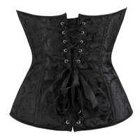 Corsé con cordones, top bustier, con varillas de acero, negro, blanco, jacquard floral, poliéster