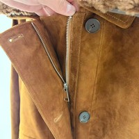 Veste de chasse coupe-vent en daim de mouton croisé pleine fleur, jaune-brun, avec fermeture éclair et col rabattable – Vente directe usine