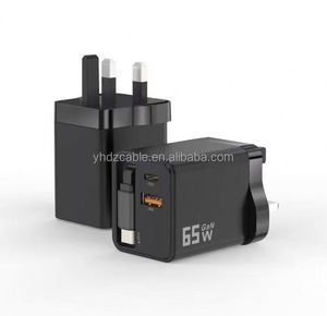 65W GaN <b>USB</b>-<b>C</b> Charger Block Retractable <b>Type</b> <b>C</b> Cable Dual Port Fast Charging <b>Adapter</b> QC3.0 for Phone Travel - Product Image 4