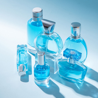 Flacon de parfum en verre bleu de luxe, différentes tailles et formes, vide, rechargeable, flacon de parfum pour homme avec bouchon en aluminium argenté