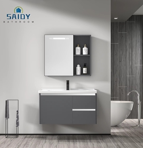 Vente en gros Miroir moderne de luxe Lavabo en PVC <span class=keywords><strong>Meuble</strong></span> de toilette de salle de bain <span class=keywords><strong>Rangement</strong></span> pour hôtels - Product Image 6